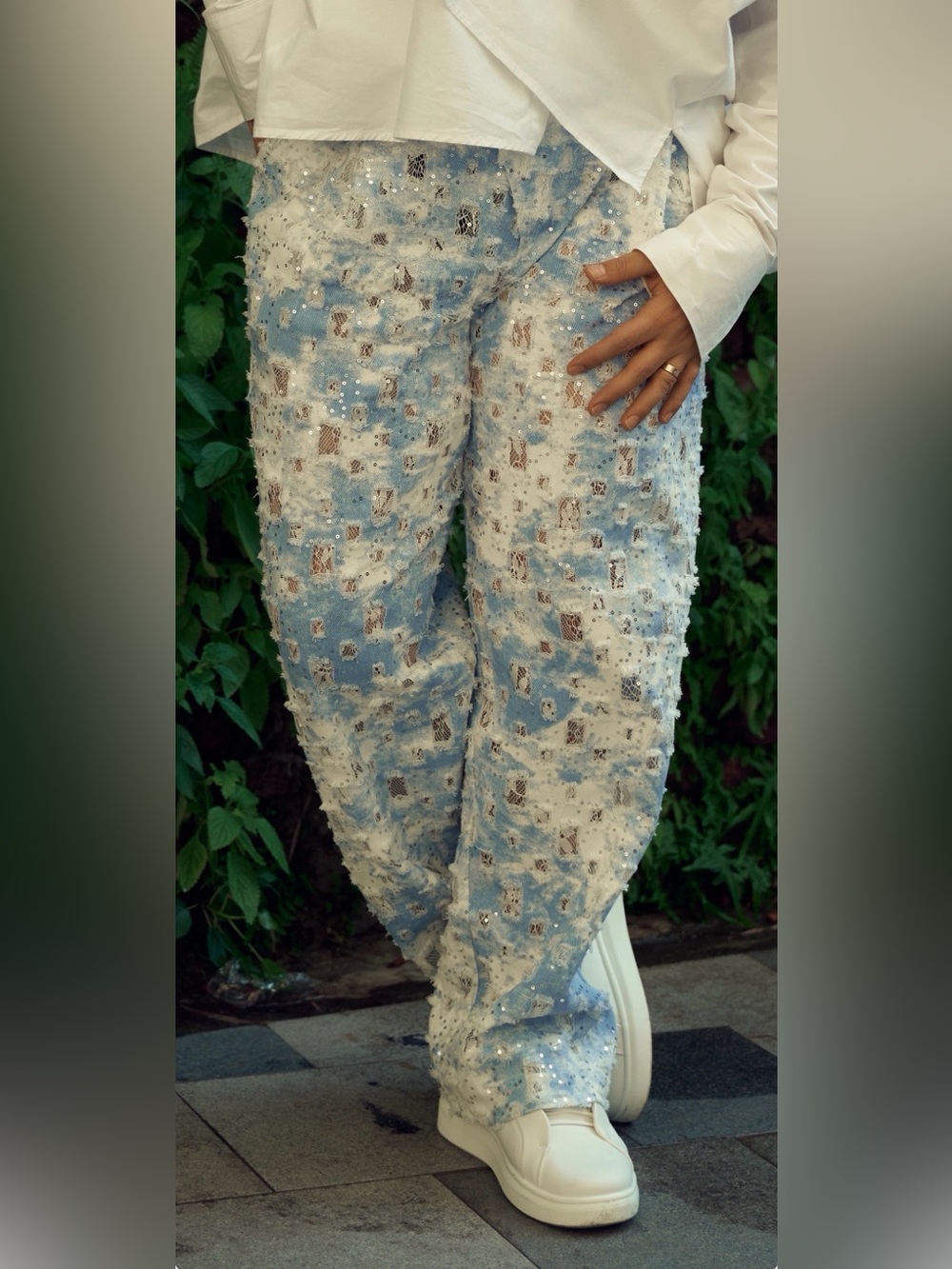 ORTTU Men's White Textured Straight-Leg Pants